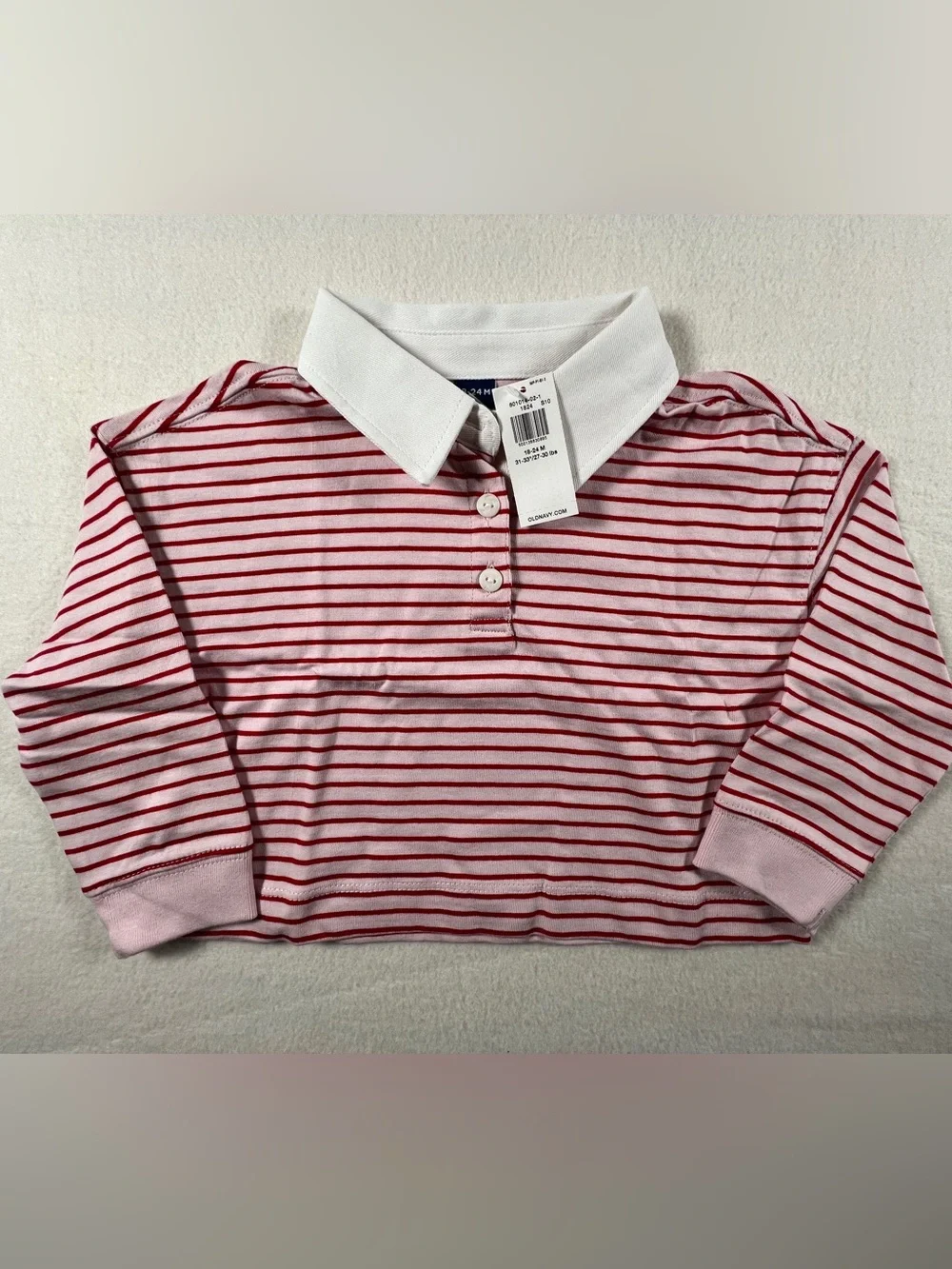 NWT Old Navy Toddler Long Sleeve Striped Rugby Polo Shirt 18-24M Red Pink White